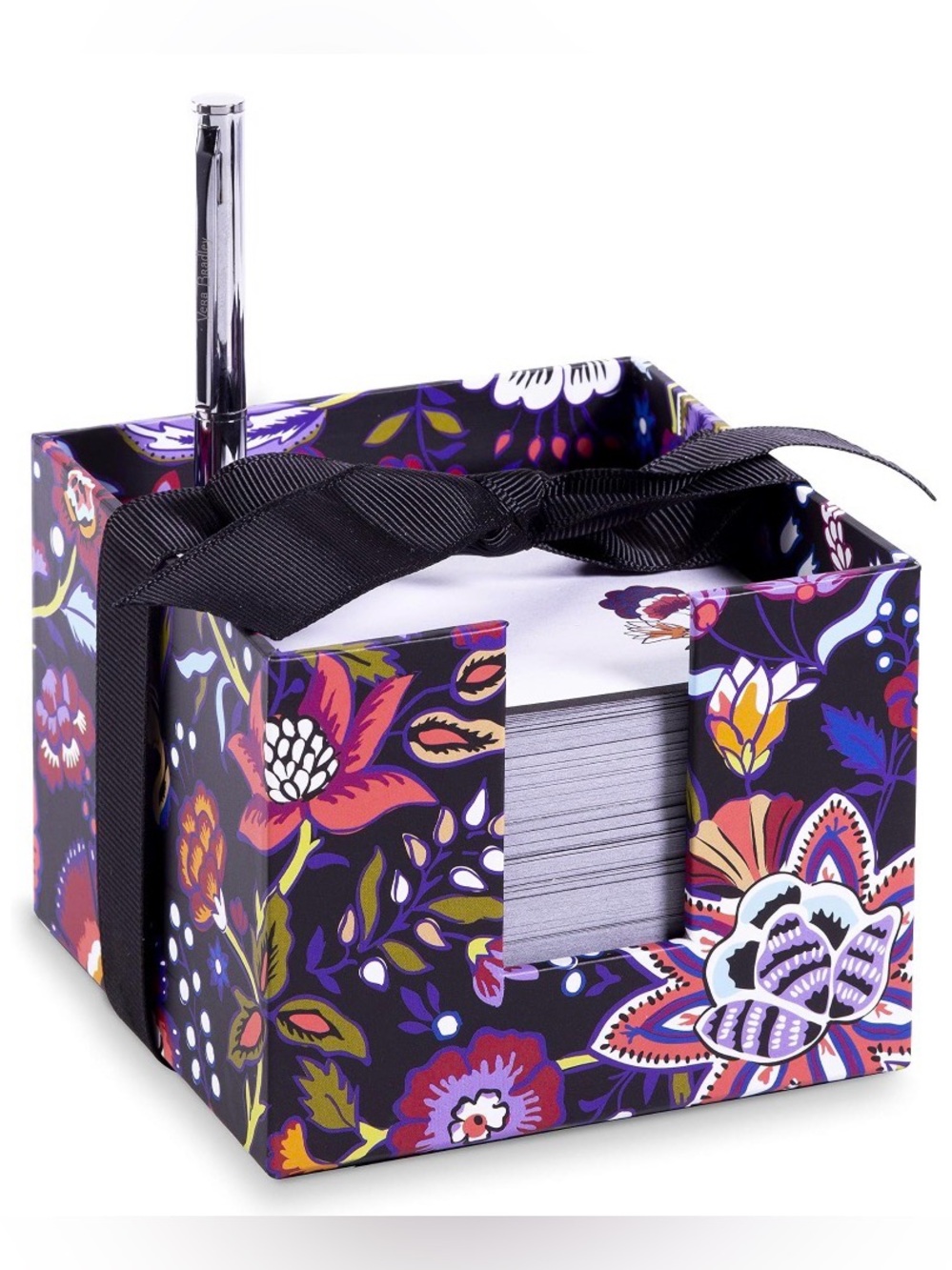 NWT Vera Bradley Floral Note Cube with Black Ink Pen, Foxwood Floral